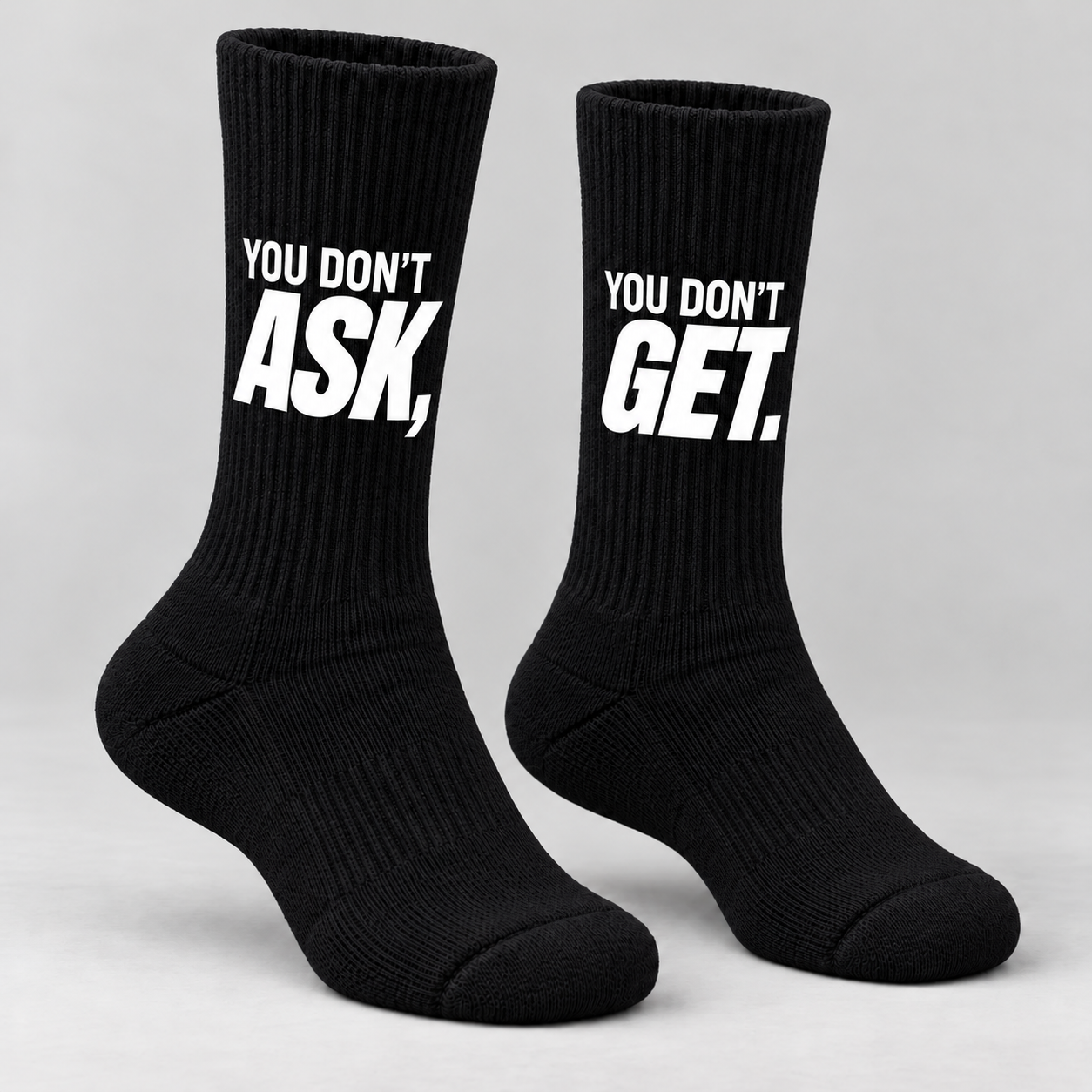 The Mono Pair. — Terry socks · monochrome lettering